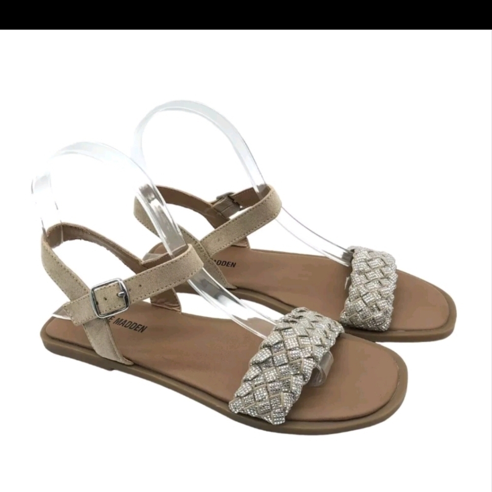 NEw Steve Madden Girls Jnoahh Rhinestone Strappy Sandals Sparkle Brown Size 1